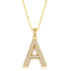 Sterling Silver Micro Pave CZ Block Initial Necklace