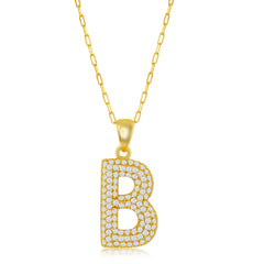 Sterling Silver Micro Pave CZ Block Initial Necklace