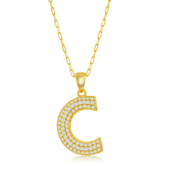 Sterling Silver Micro Pave CZ Block Initial Necklace