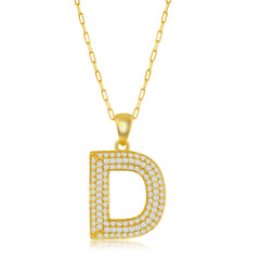 Sterling Silver Micro Pave CZ Block Initial Necklace