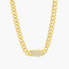 Sterling Silver 9mm Monaco Chain w/Micro Pave CZ Lock - Gold Plated