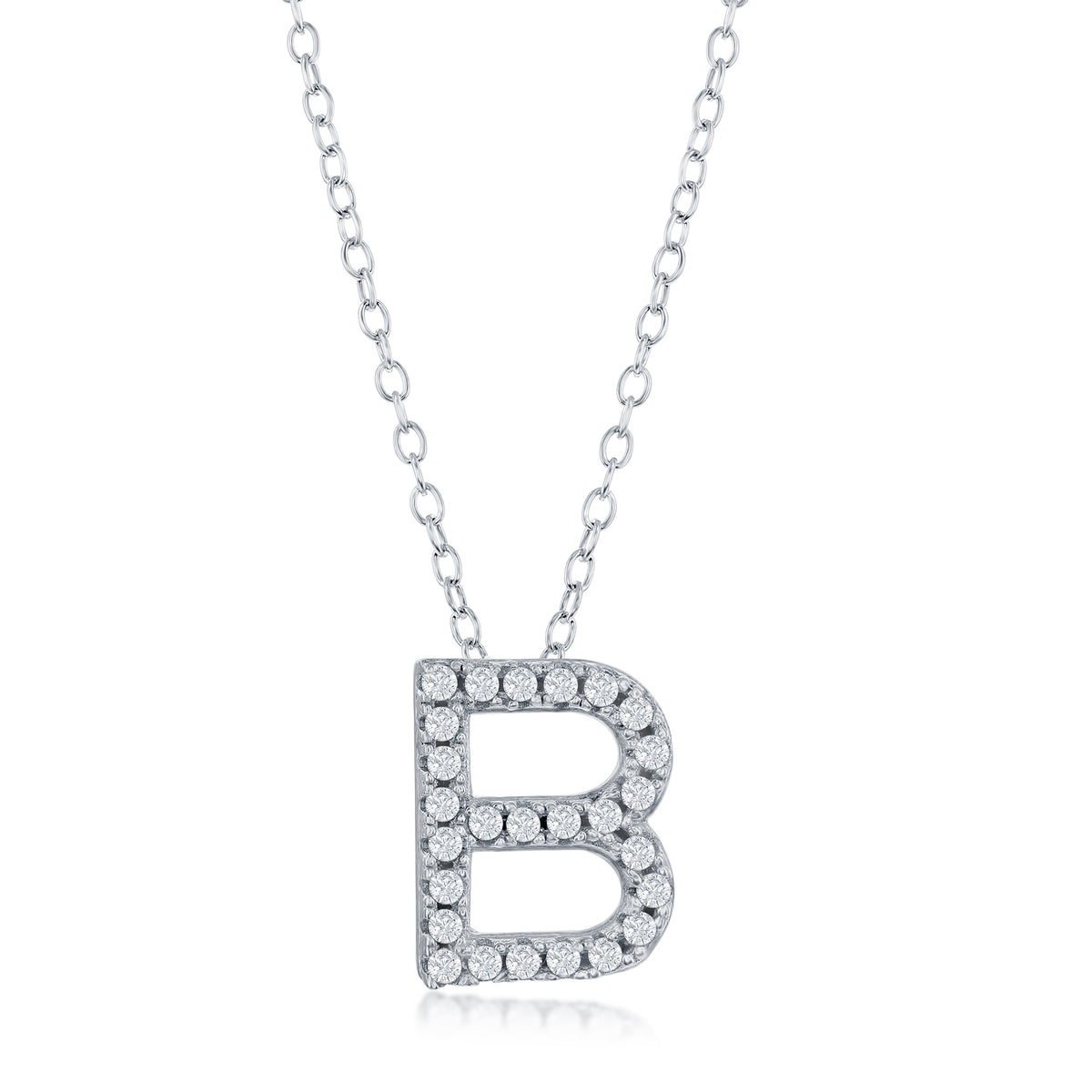 Sterling Silver Micro Pave CZ Initial Necklace