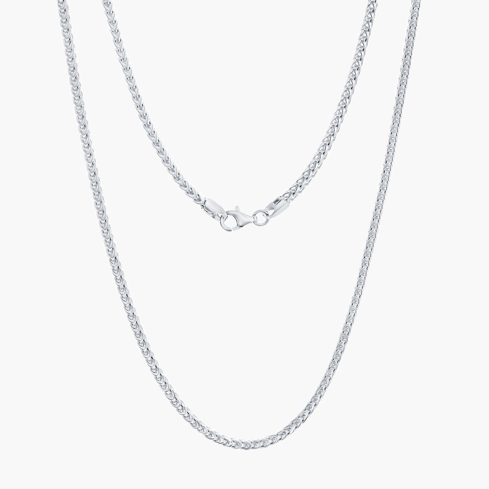 Sterling Silver 2.5mm Diamond-Cut Franco Chain - Rhodium Plated