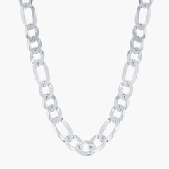 Sterling Silver 7.5mm Figaro Chain - Rhodium Plated