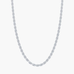 Sterling Silver Solid Diamond-Cut 3mm Rope Chain - Rhodium Plated