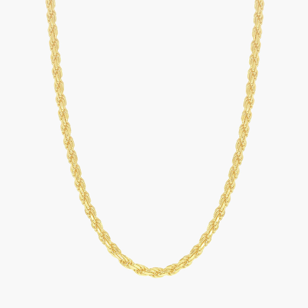 Sterling Silver Solid Diamond-Cut 3mm Rope Chain - Gold Plated