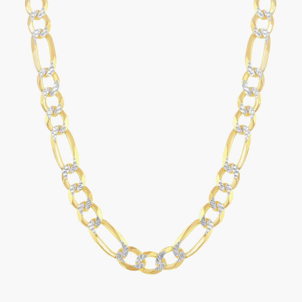 Sterling Silver Pave 7mm Figaro Chain (180 Gauge) - Gold Plated