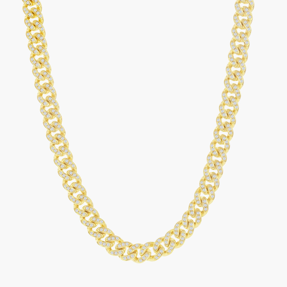 Sterling Silver Micro Pave CZ, 6.5mm Miami Cuban Chain - Gold Plated