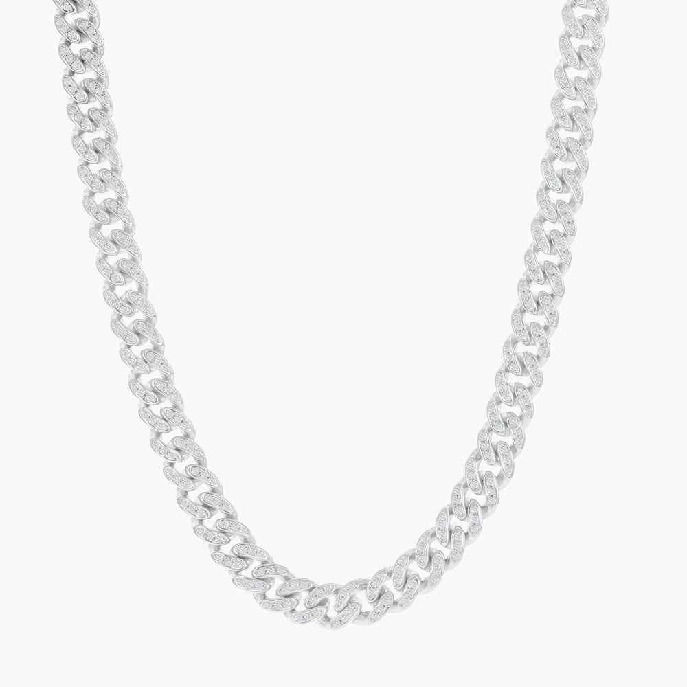 Sterling Silver Micro Pave CZ, 6mm Miami Cuban Chain - Rhodium Plated