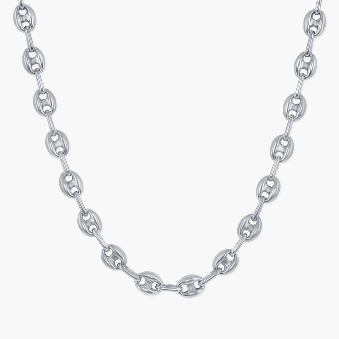 Sterling Silver 6mm Puffed Marina Chain - Rhodium Plated