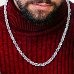 Sterling Silver Solid Diamond-Cut 3mm Rope Chain - Rhodium Plated